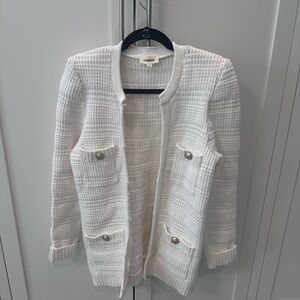 White Textured Knit Pocket Jacket